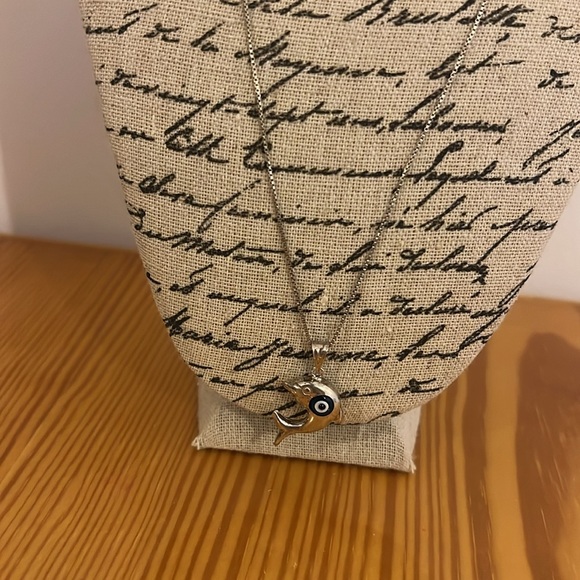 Women's Jewlely Evil Eye Dolphin Pendant Necklace - Picture 8 of 10
